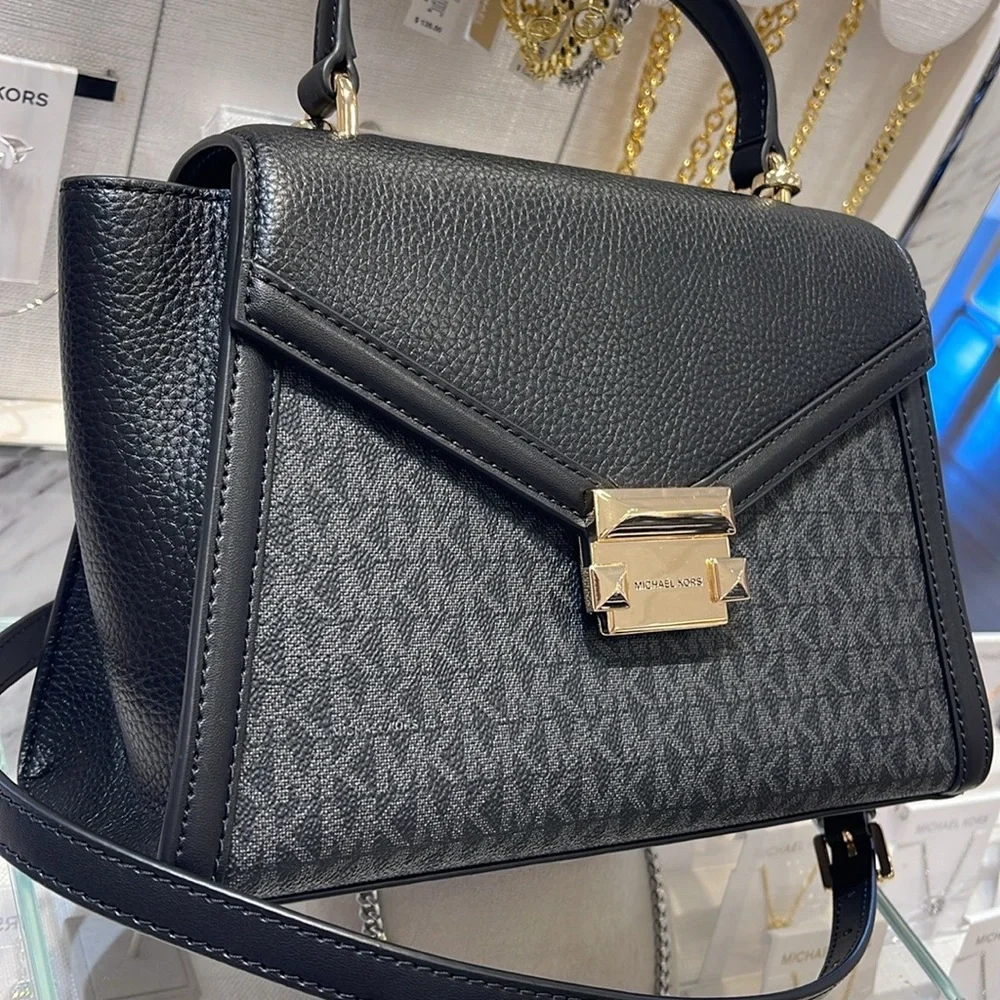 Michael Kors Whitney Medium Leather Flap Signature Satchel Shoulder Crossbody